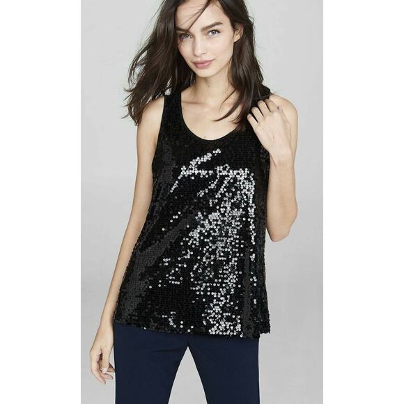 NEW Womens Charter Club Sequined Tank Top Sleeveless Round Neck Deep Black Large - Picture 1 of 2